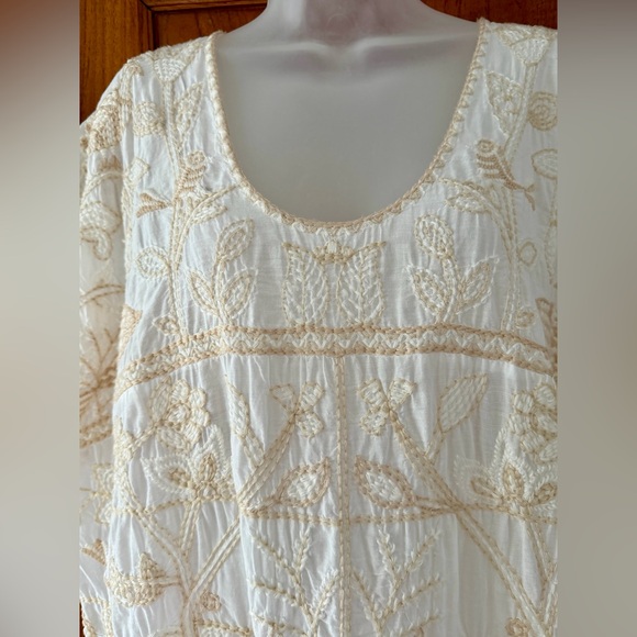 Zara Cream Embroidered flowy cotton Blouse Tunic - Picture 5 of 8